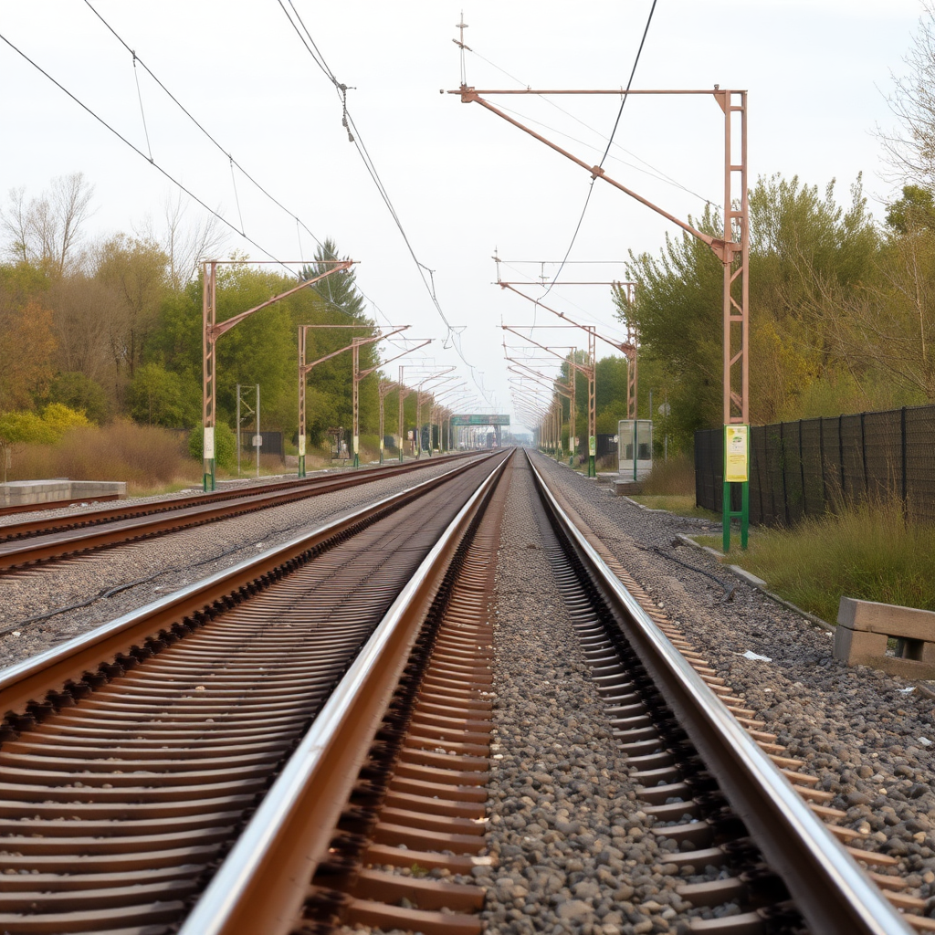 train tracks viewed from the side, profile view