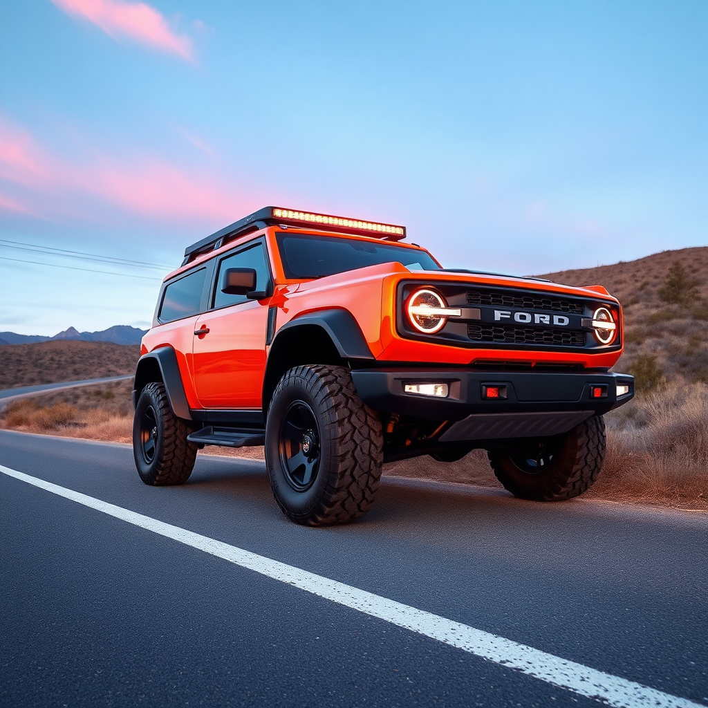 Concept Ford Bronco the 4x4 car is parked on the side of the road, inspired by Taiyō Matsumoto, tumblr, restomod, nd4, c4