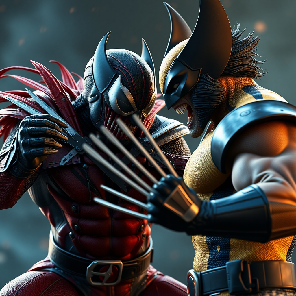 Spawn vs Wolverine in Cinematic Real3D photo-realistic quality.