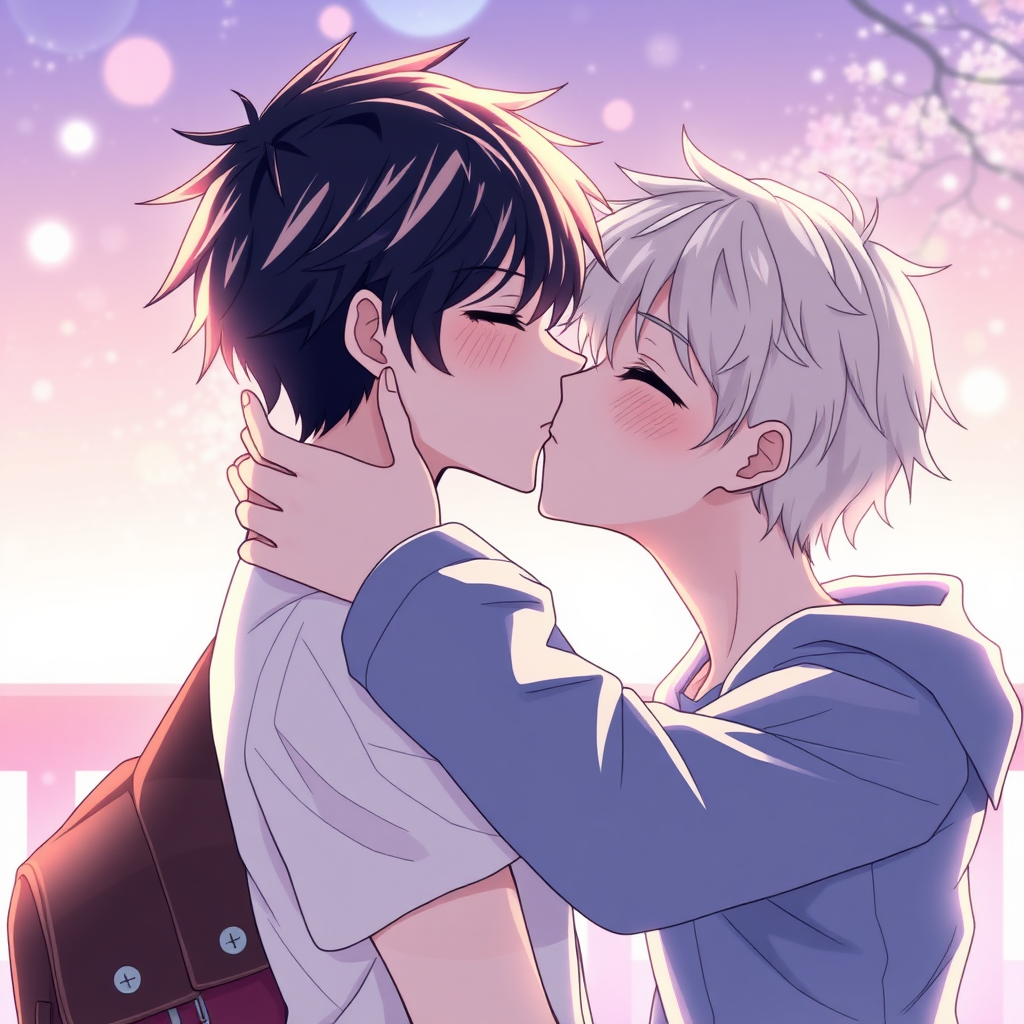 Cute teenage anime boys kissing