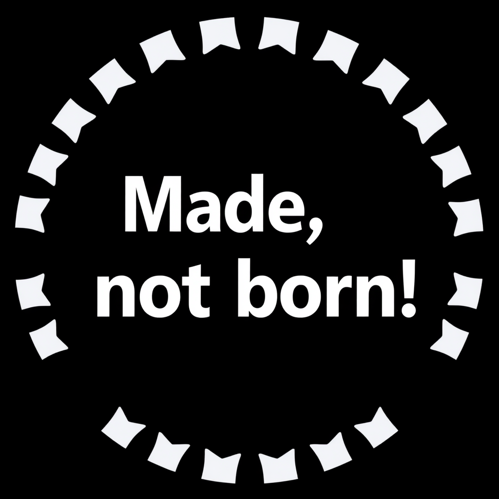 slogan logo for company "Made, not born!". Black & white only sentence