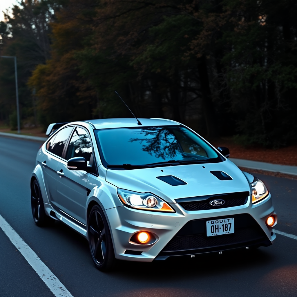 concept ford focus rs 2009 4x4 car is parked on the side of the road, inspired by Taiyō Matsumoto, tumblr, restomod, nd4, c4