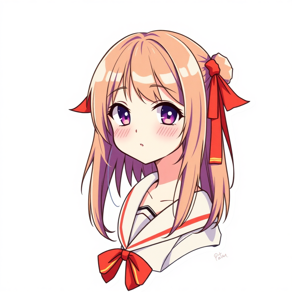 anime sticker, anime girl, white background