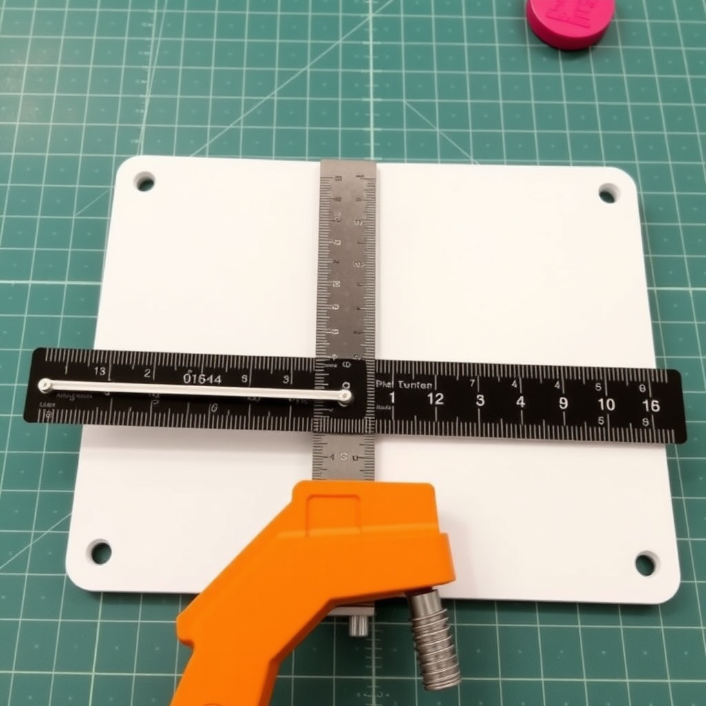 Plastic Board and Cutting Mat: A cutting mat is fitted or secured onto the plastic board to create a stable surface for cutting tasks.

Ruler with slots for the knife: A ruler with thin slots that allow the knife to fit is secured onto the plastic board (or a tool that acts as a slider).

Left and Right Movement: A fixing device allows the ruler to move left and right, enabling it to be positioned as desired during work.

Up and Down Movement Using Springs: Springs are attached to allow the ruler to move up and down, making it possible to lift or lower the ruler as needed. This seems to facilitate easy movement of the ruler and efficient cutting tasks.