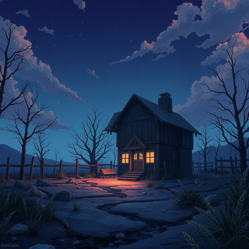 A scene in anime style that shows a lonely and forsaken place.