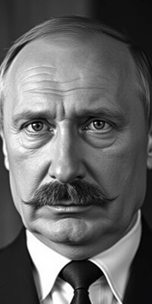 Putin with Hitler-style mustache.