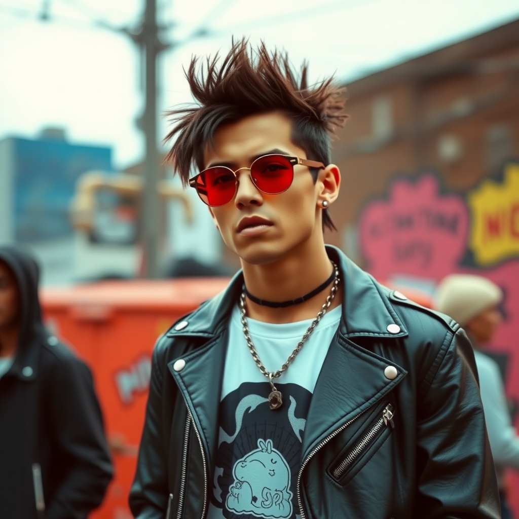 Punk style, modern, urban background.