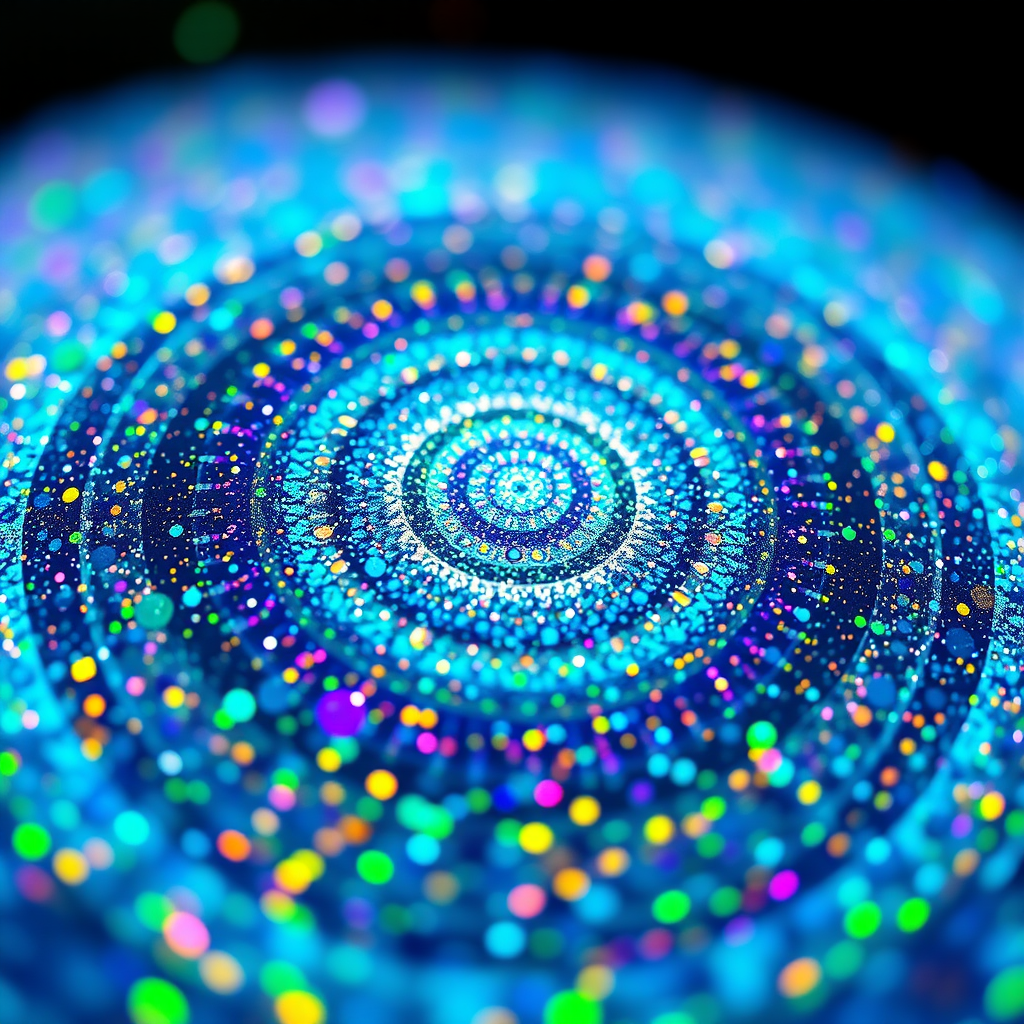 iridescent, glittering, mandelbrot set, panoramic, focus stacking