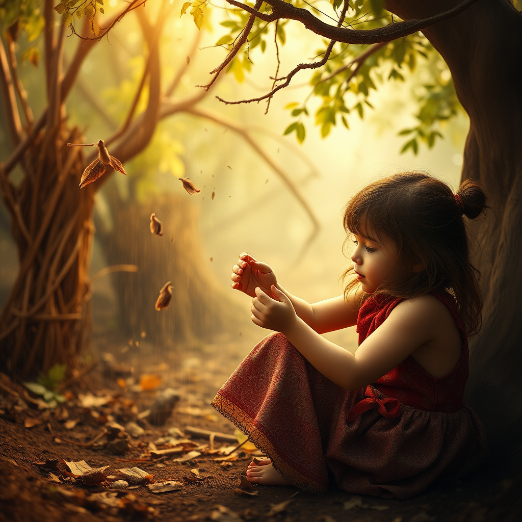 a young girl playing, high quality photo, intricate environment, ultra-detailed, impressionistic, dynamic composition, artistic photograph