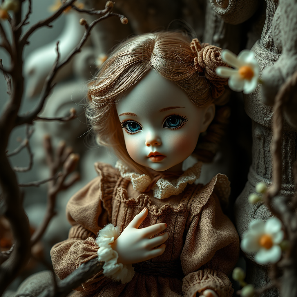 a porcelain doll, artists doll, bjd, high quality photo, intricate environment, ultra-detailed, impressionistic, dynamic composition, artistic photograph, matte texture