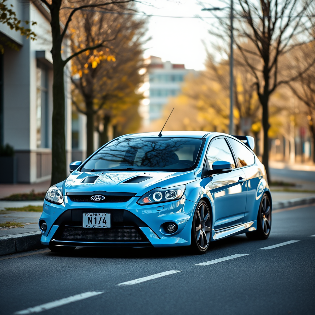 ford focus rs 2009 car is parked on the side of the road, inspired by Taiyō Matsumoto, tumblr, restomod, nd4, c4