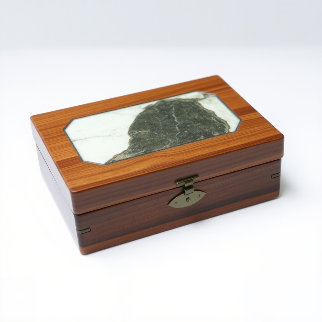 Decorative wood box with stone inlay