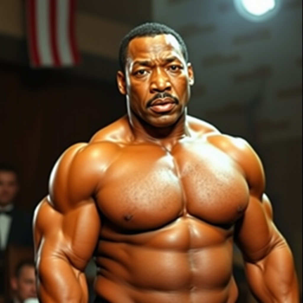 extremely muscular Martin Luther King after abusing steroids