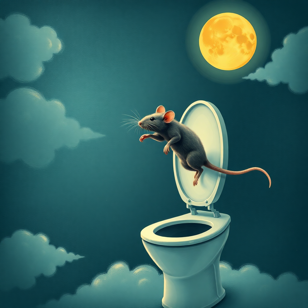 A rat jumping off the moon into a toilet,beed