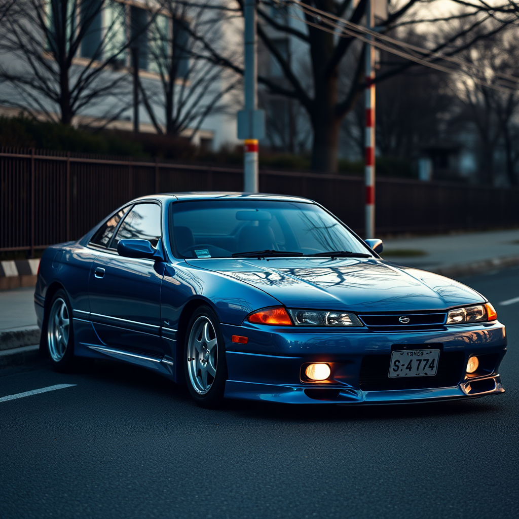 Nissan Silvia S14 the car is parked on the side of the road, inspired by Taiyō Matsumoto, tumblr, restomod, nd4, c4 cold colors