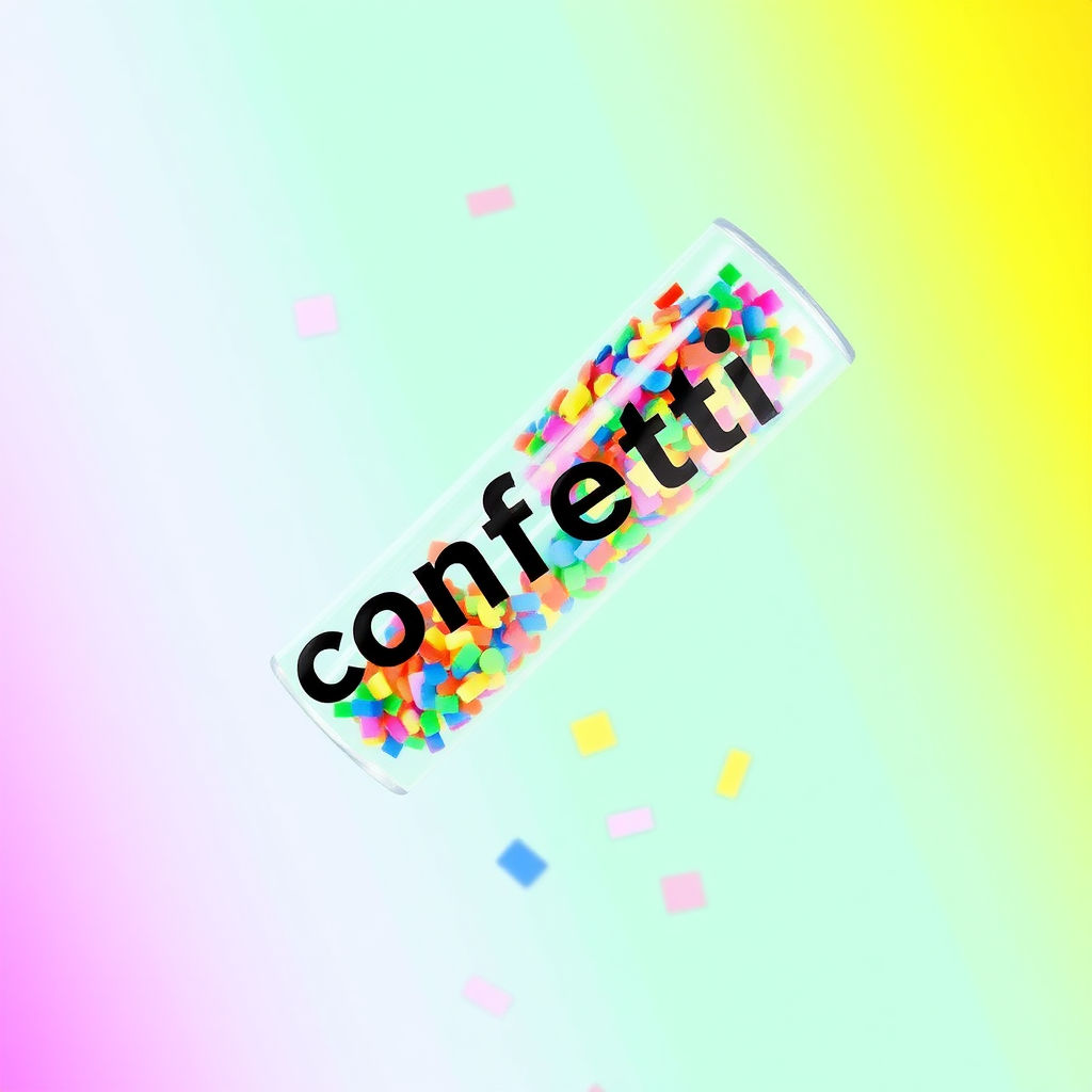 colorful confetti popper tube with text "confetti" on it