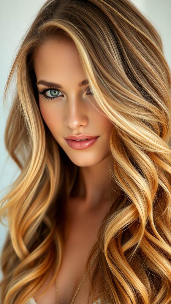 Alessandra Ambrosio with wavy blonde hair and orange highlights, in high definition.