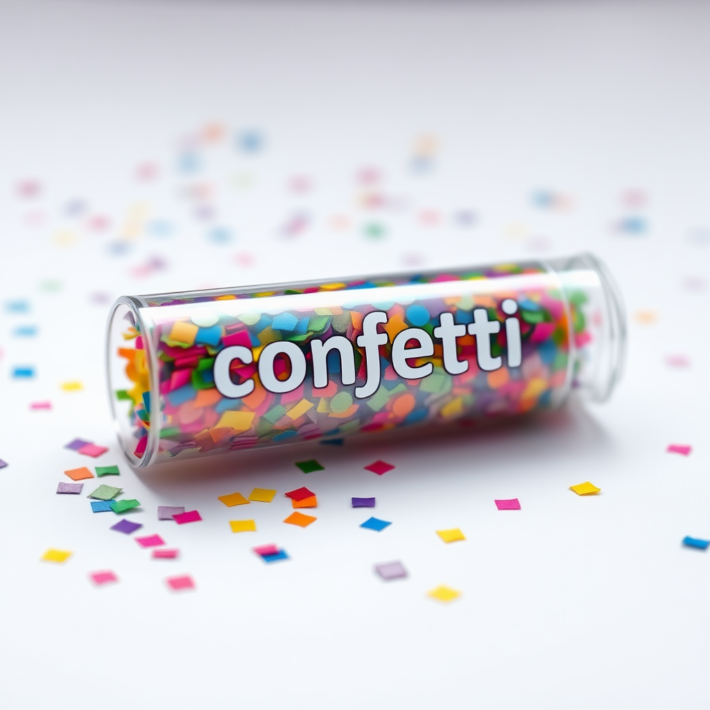 colorful confetti popper tube with text "confetti" on it