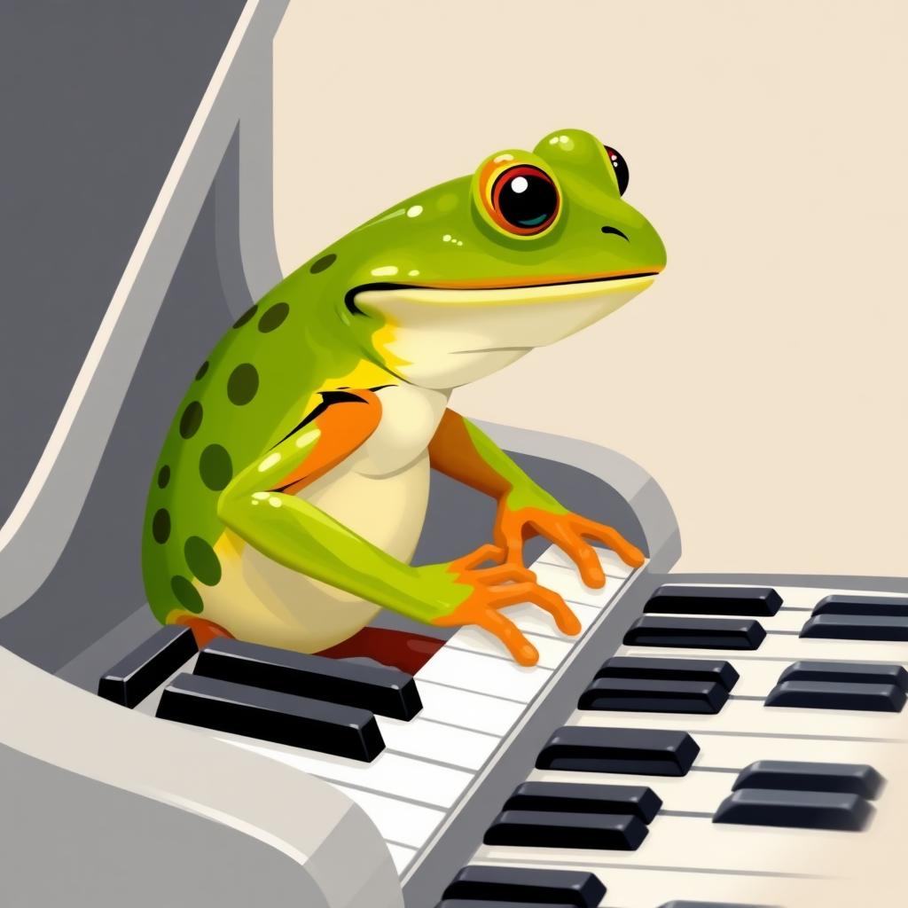 A frog playing the piano