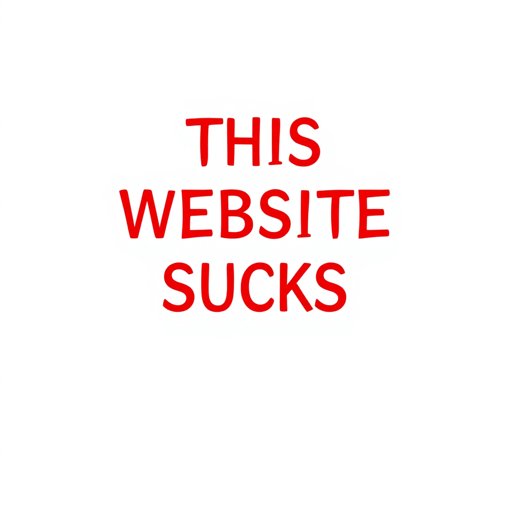 a simple monotype red text against a white background reading "THIS WEBSITE SUCKS"