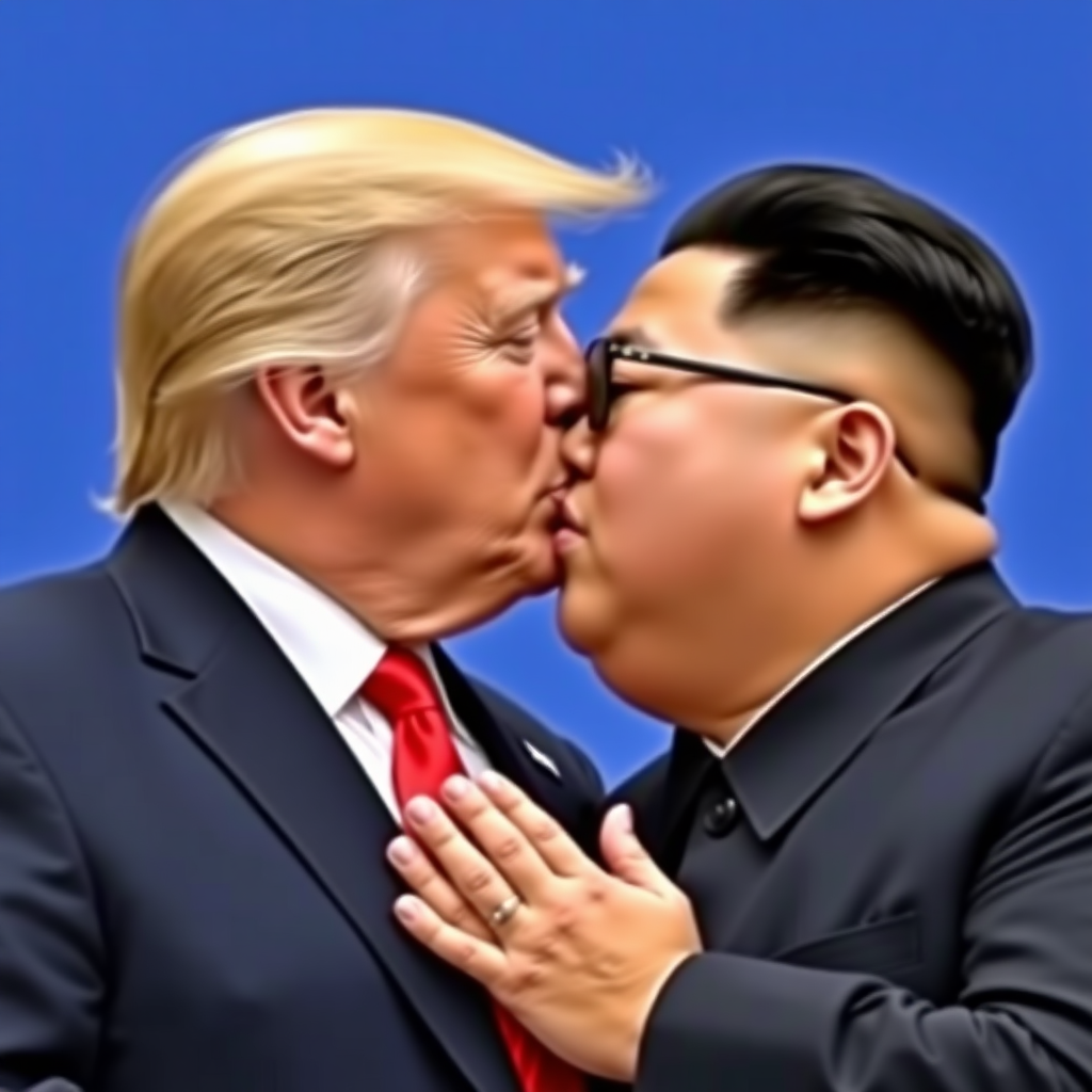 Donald Trump and Kim Jong Un kissing