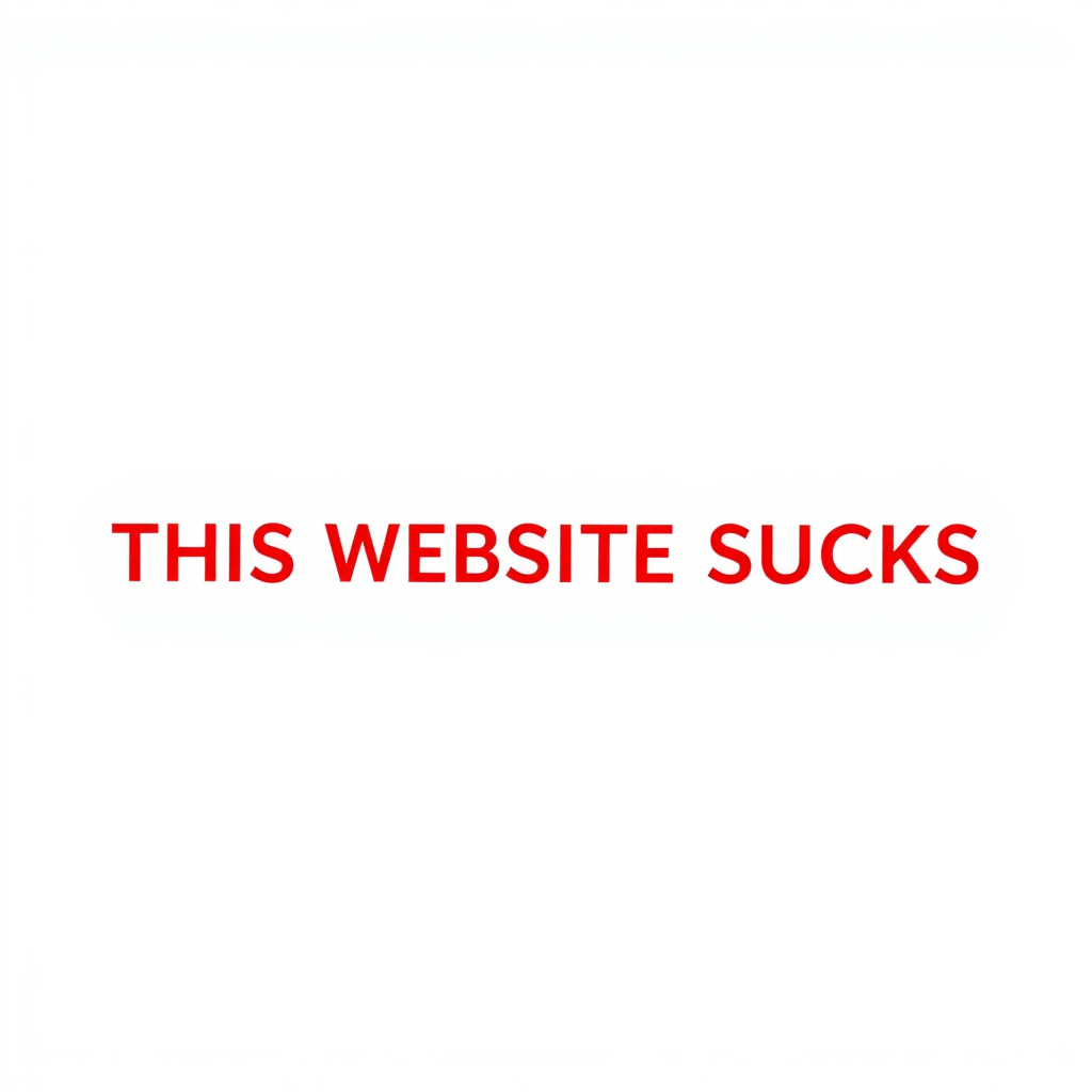 a simple monotype red text against a white background reading "THIS WEBSITE SUCKS"