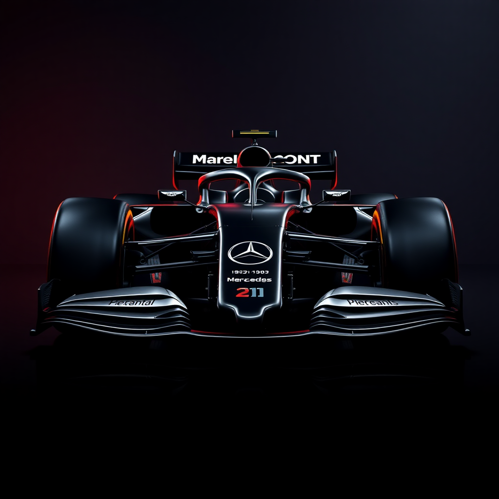 f1 car mercedes with a aesthetic dark background