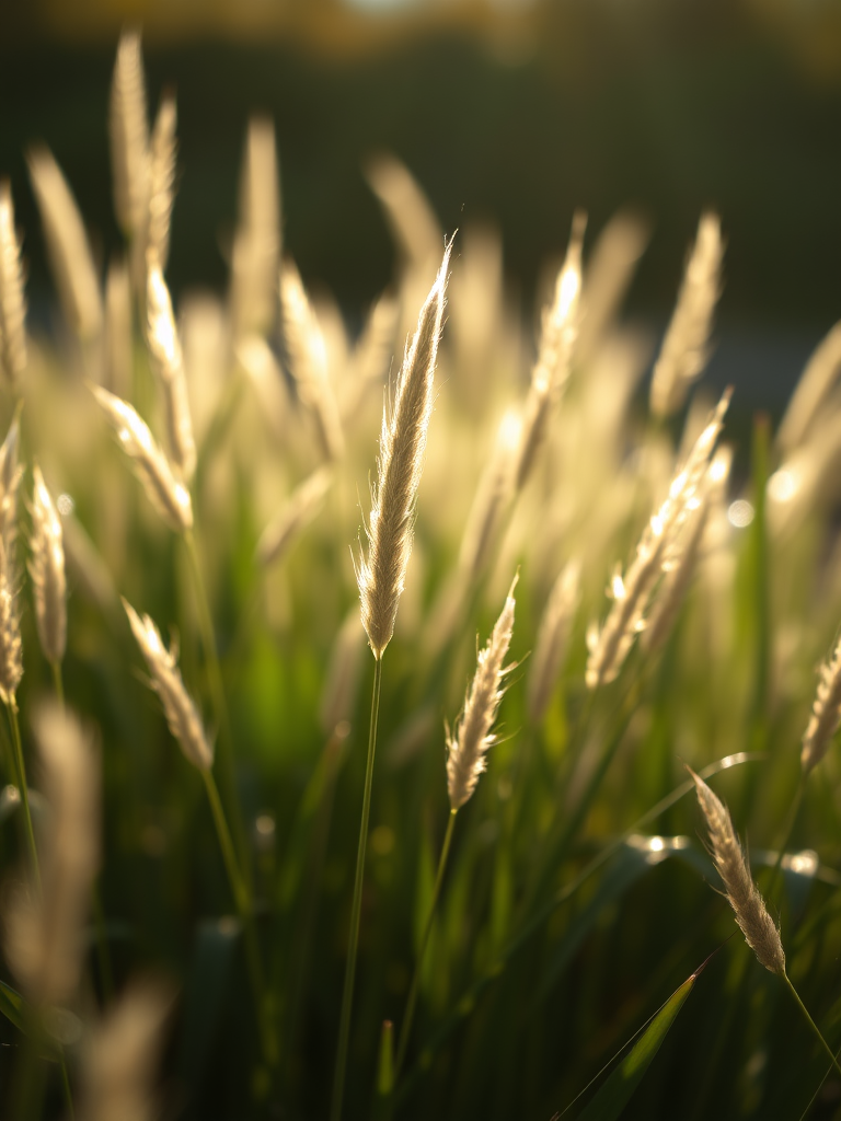 Draw the shining silver grass in the sunlight with a backlight, and the background should be out of focus.