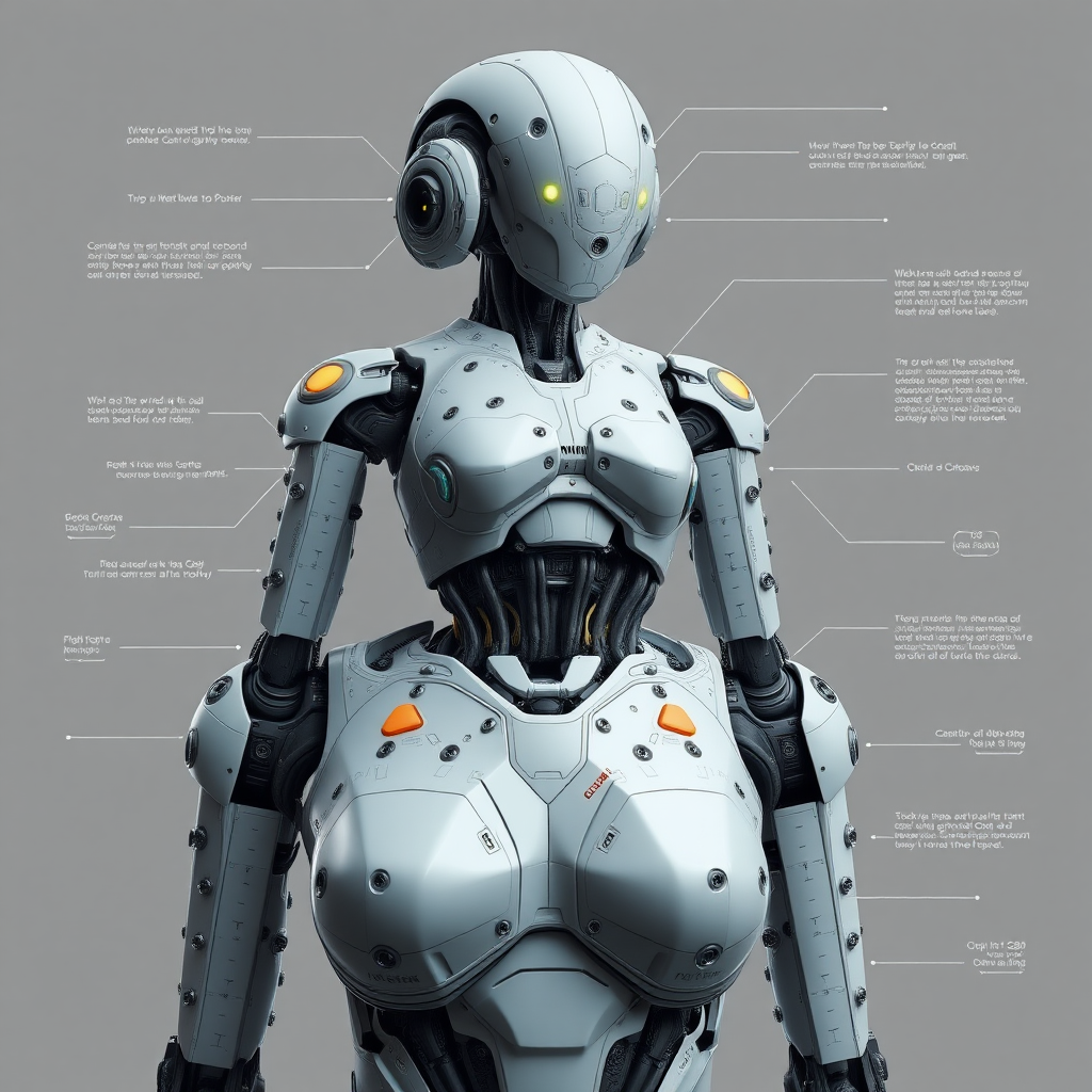 Woman robot full body technical schematic