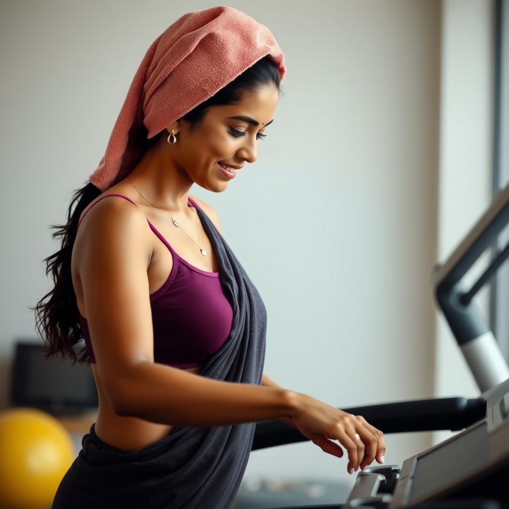 Indian wife, towel head, working out on Treadmill