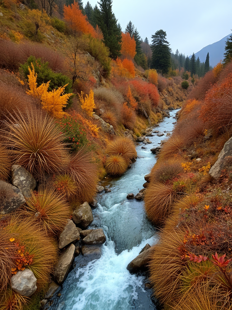 Autumn in the Mediterranean vegetation with a long stream.