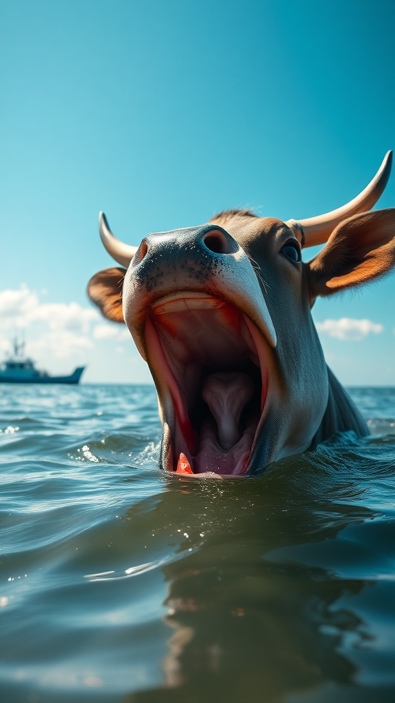 A big fish tail of fish mouth with cow mouth in water