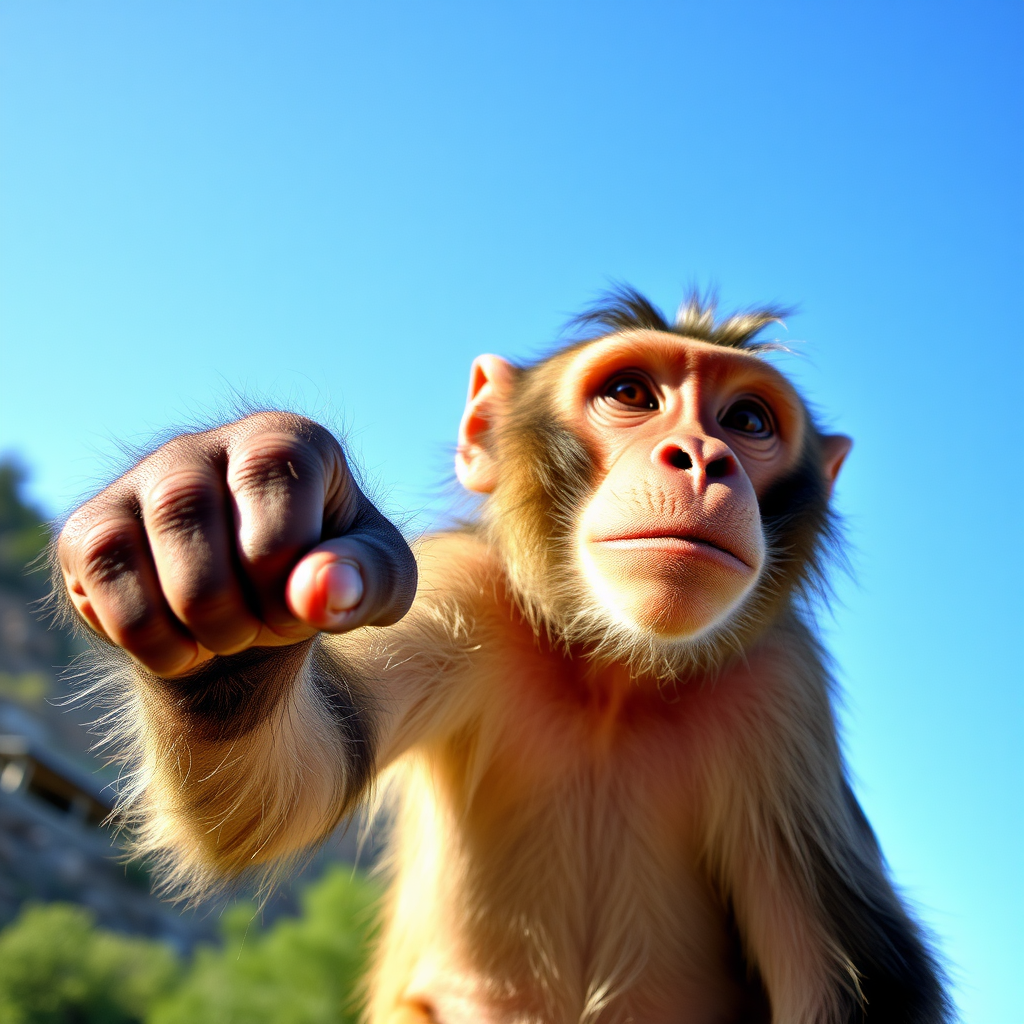 Monkey pointing its finger forward