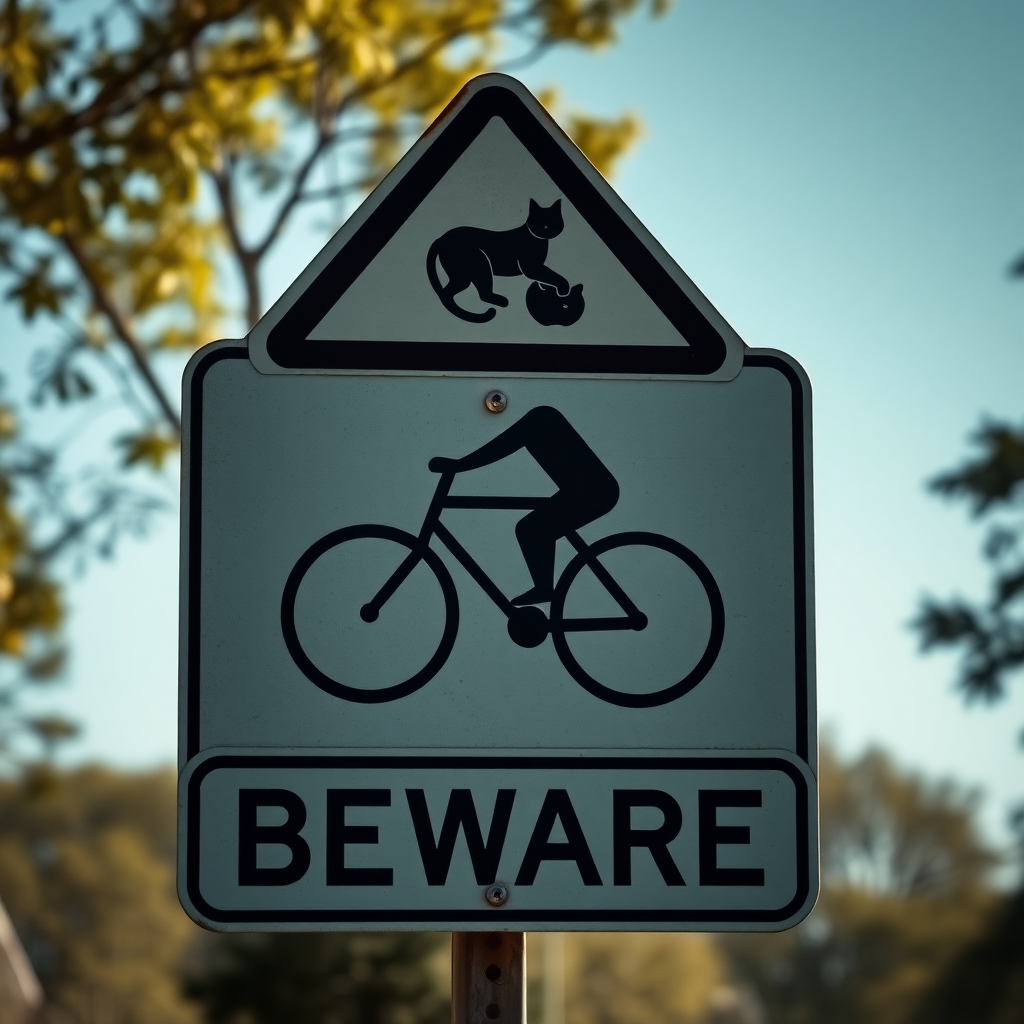 beware, cycling cats road sign