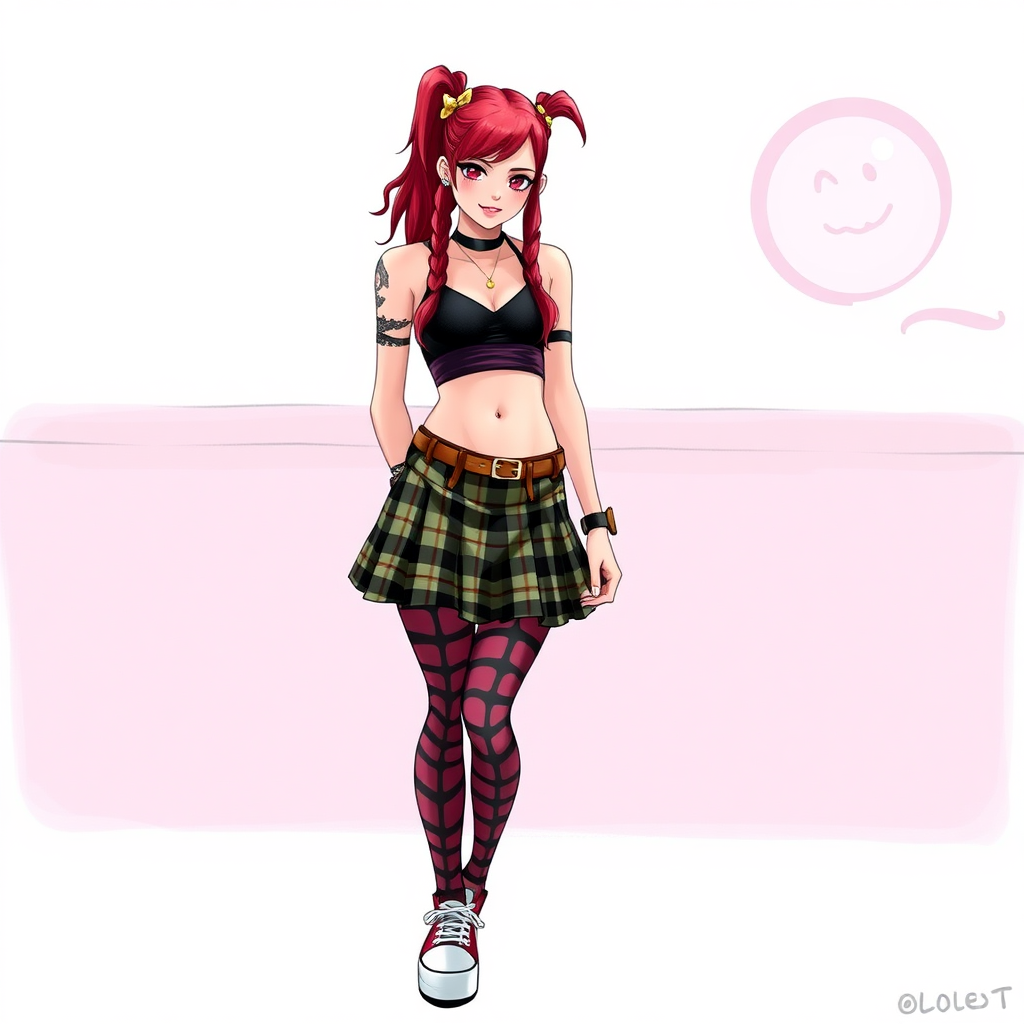 Jinx from LOL in short plaid skirt