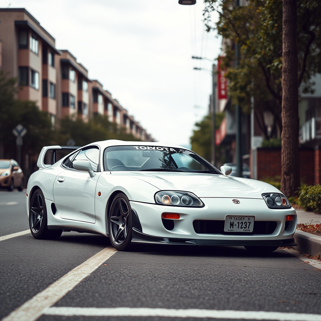 toyota supra the car is parked on the side of the road, inspired by Taiyō Matsumoto, tumblr, restomod, nd4, c4