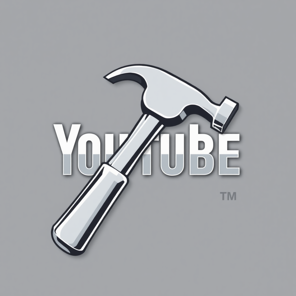 a logo for a youtube channel it should be construction related. featuring a large silver hammer.