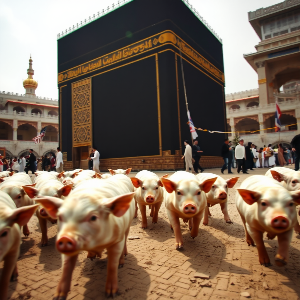 pigs running around Kaaba