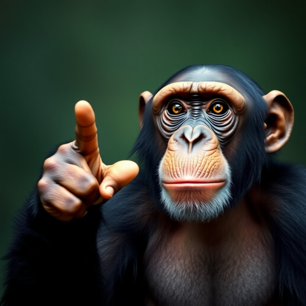 Chimpanzee pointing its finger at me