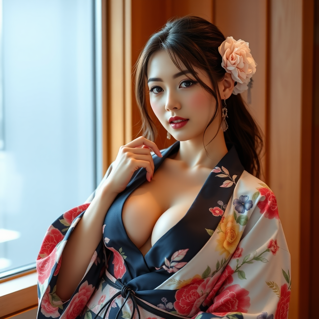 Japanese model wearing sexy kimono