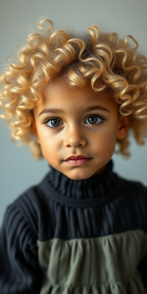 beautiful light skinned african-italian little girl, curly blonde hair