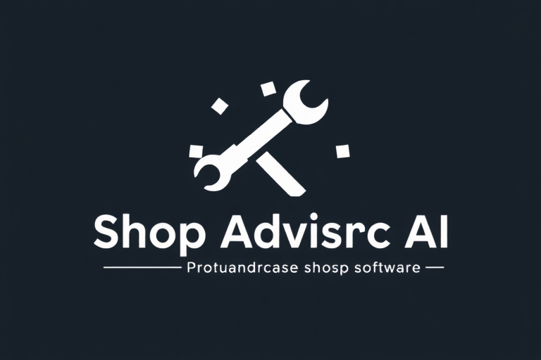 A logo for shop repair software called "Shop Advisor AI", with a wrench or pneumatic gun element incorporated.