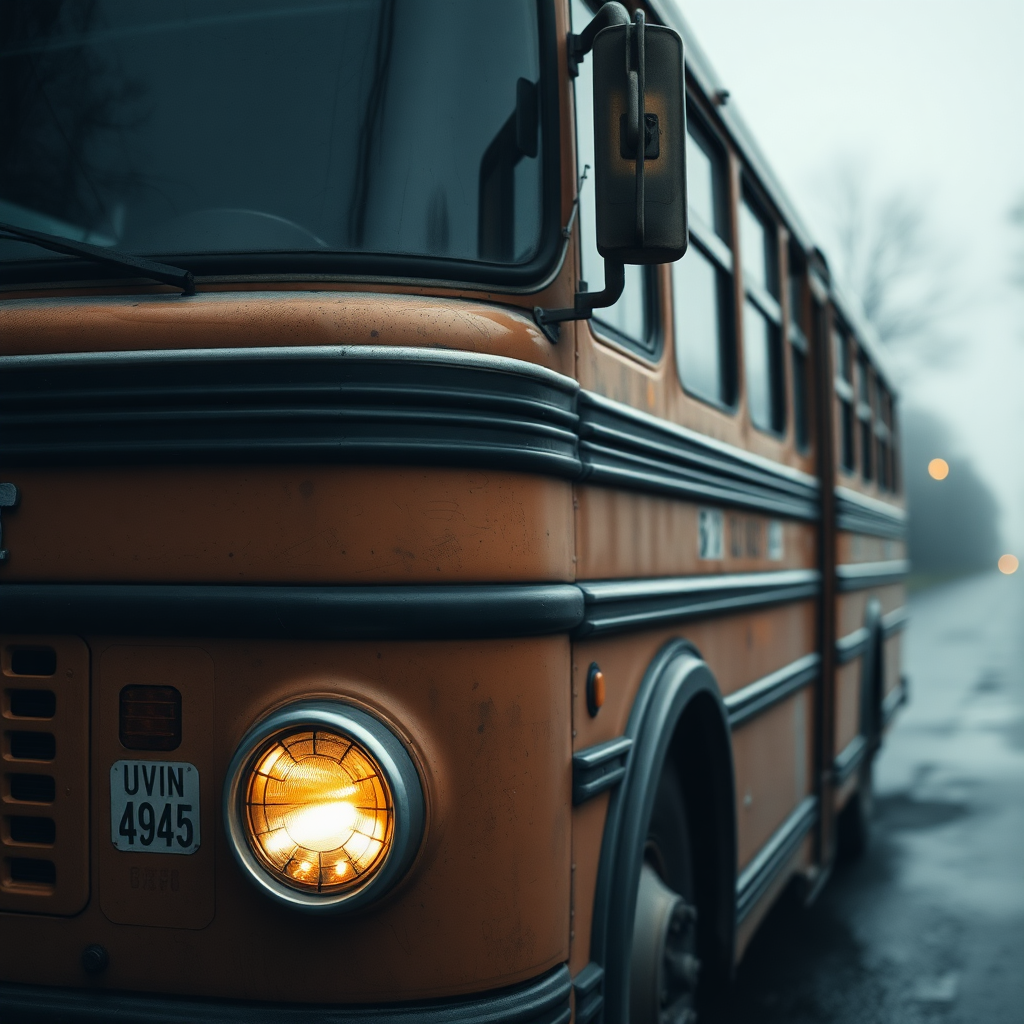 the glancing headlights of the last bus