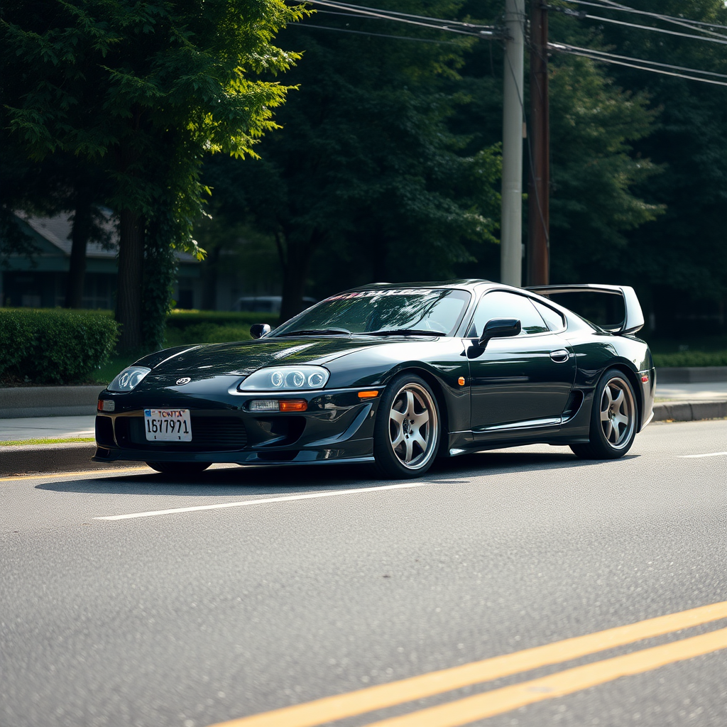 toyota supra the car is parked on the side of the road, inspired by Taiyō Matsumoto, tumblr, restomod, nd4, c4