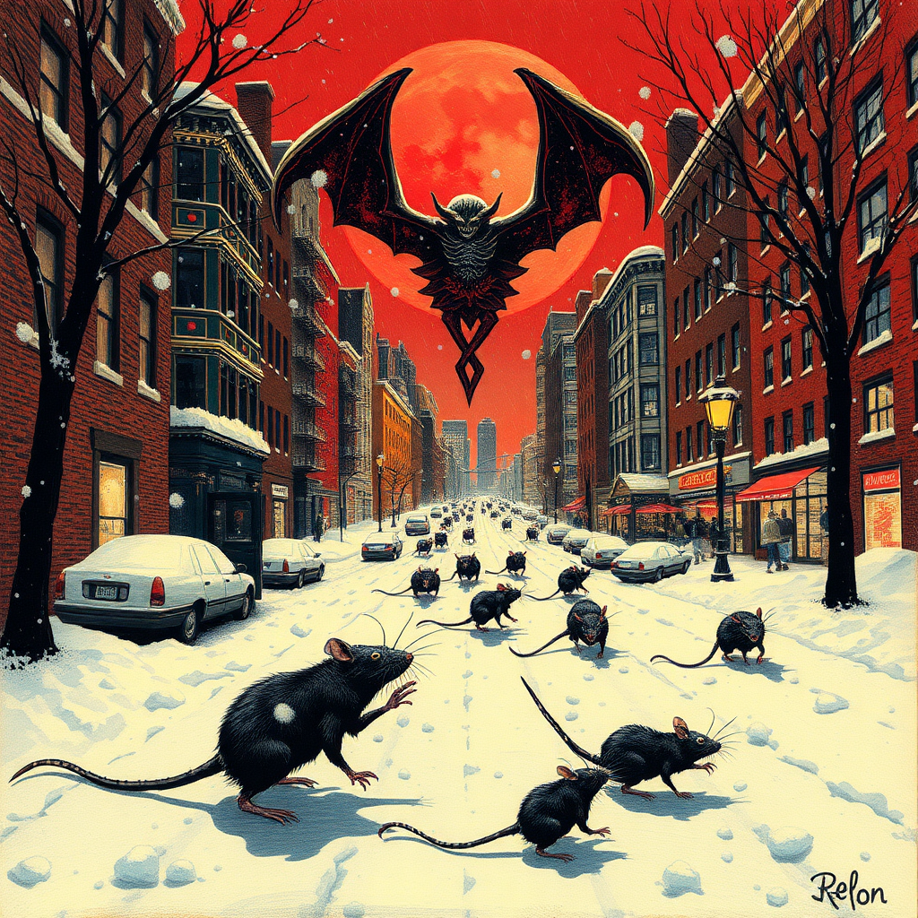 Demon rats invading Boston, 60s, Satan, blizzard