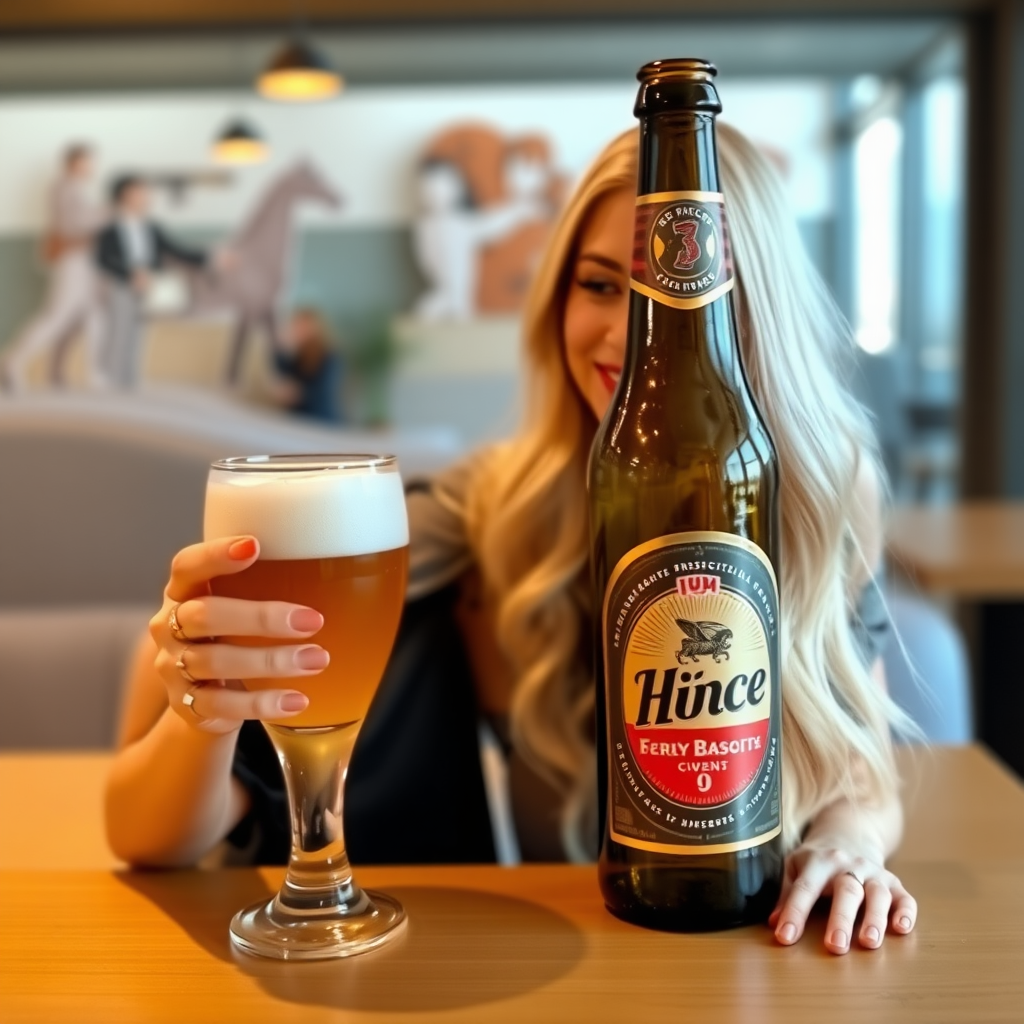 a petite blonde with a leffe blonde