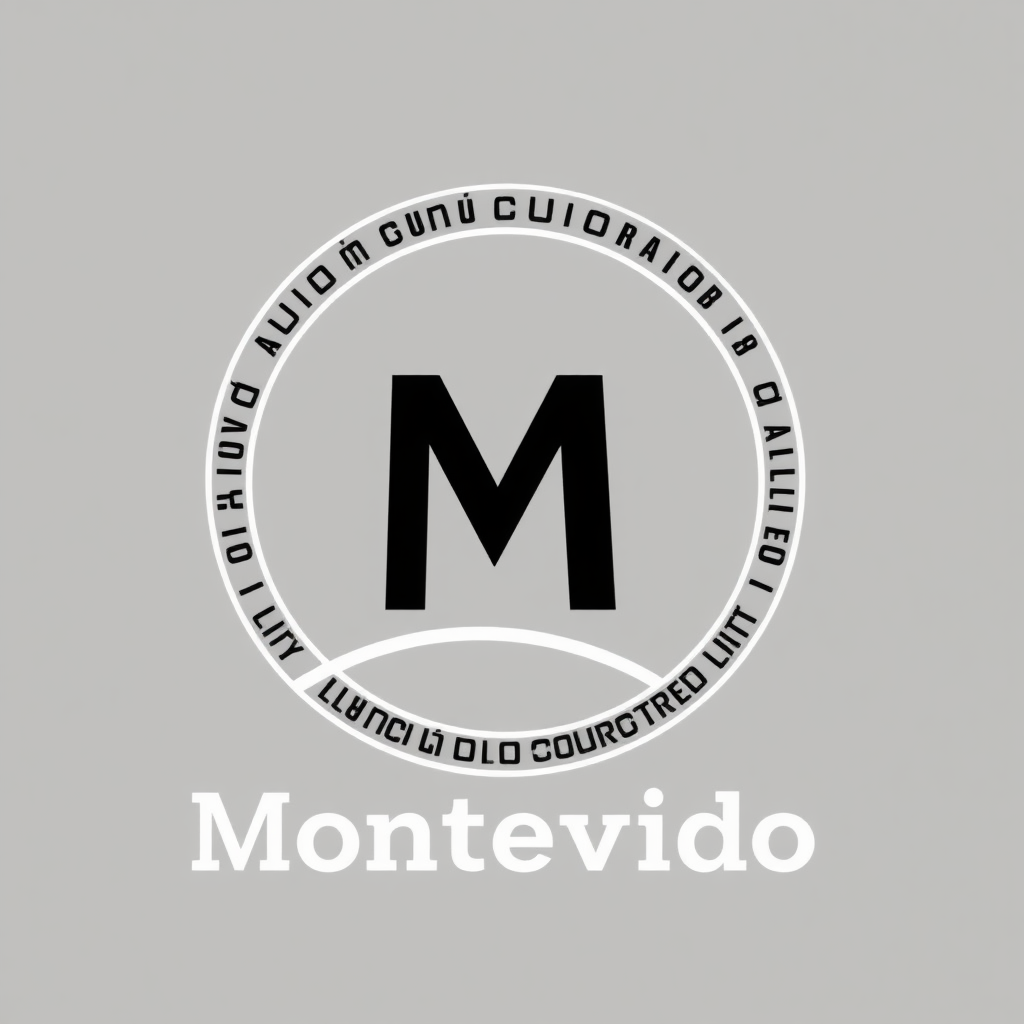 Make a simple logo for a repository of places and activities to do in Montevideo, Uruguay. Make sure to include an M. Keep the background a plain color.