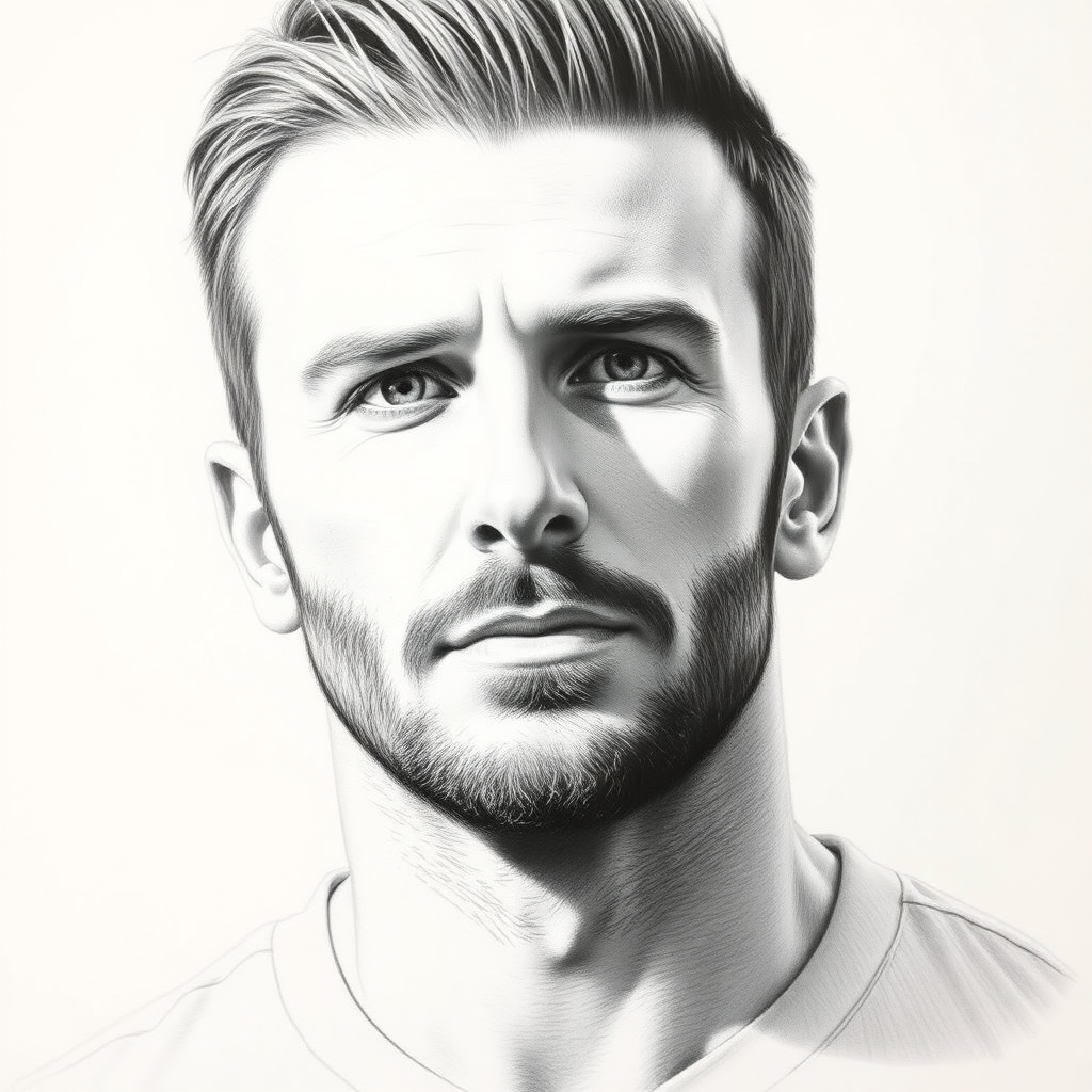 Hyper-Realistic Graphite Drawing of David Beckham, unsigned