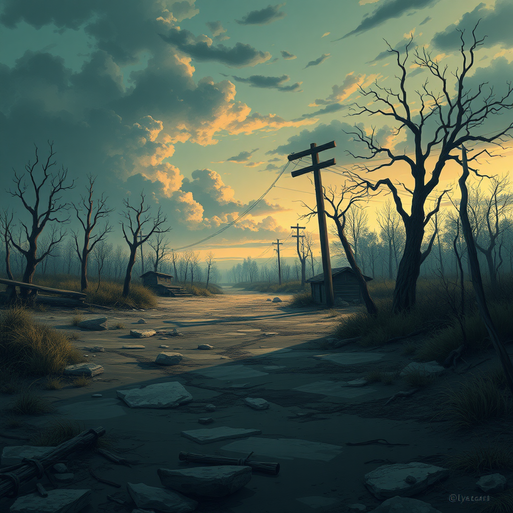 A scene in anime style that shows a lonely and forsaken place.