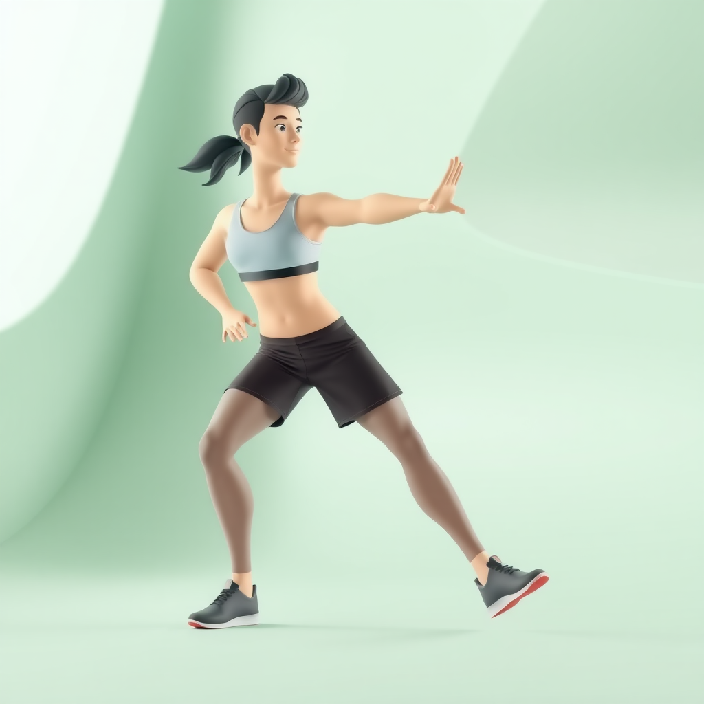 simplified render using the unity game engine of an avatar in a modern fitness app focused on movement